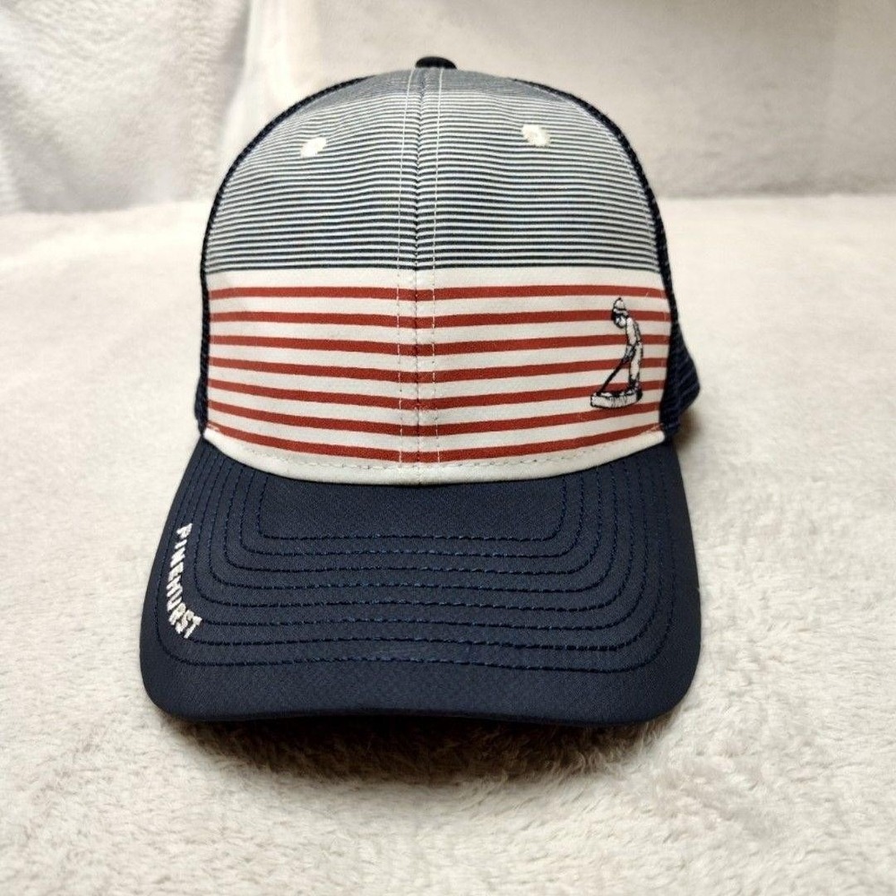 Pinehurst Golf Hat Cap Trucker One Size Mens Blue Striped Mesh Back Polyester